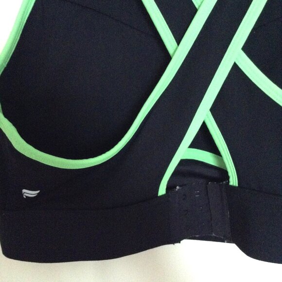 Fabletics Blare Women's Cross Back High Impact Sports Bra Black Green Activewear - Picture 4 of 5